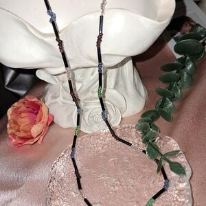 Beaded Boho Black Tubes & Multi-color Small Beads Necklace